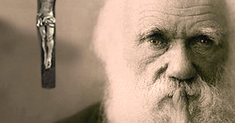 Charles Darwin with thinking finger to lips