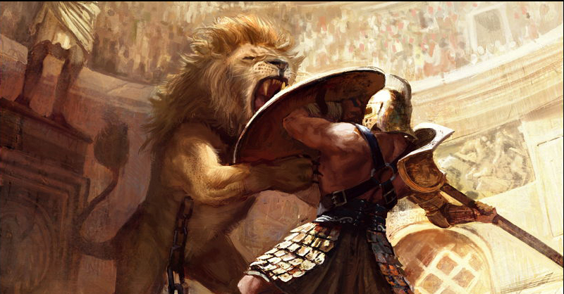 Gladiator facing a lion